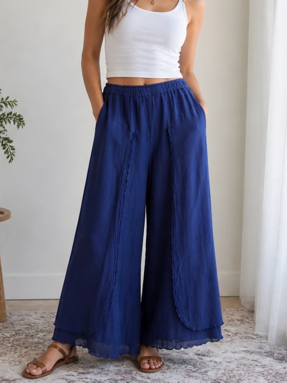 Oh My Gauze Blue Wide Leg Pants